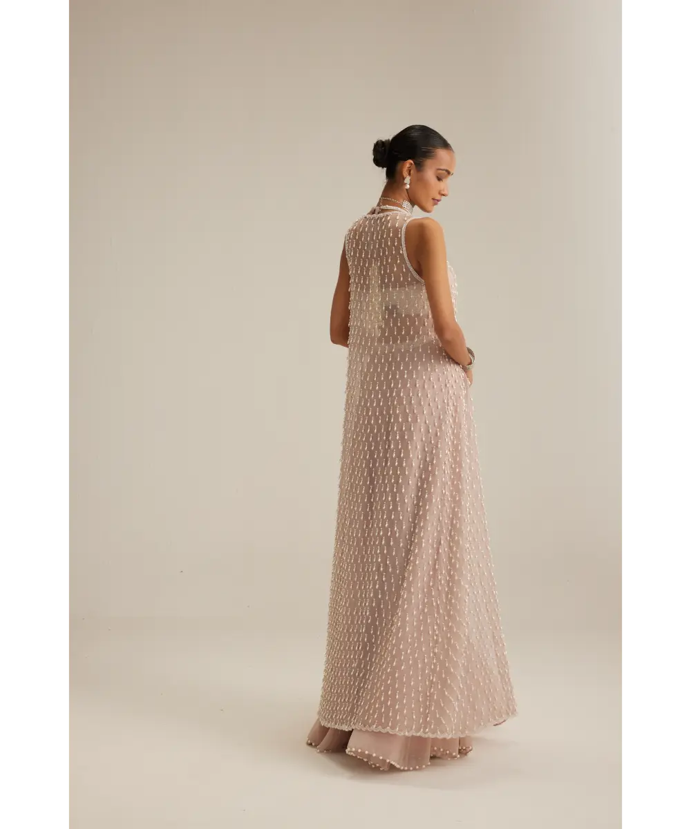 VVANI VATS- Ash Pink Pearl Drop Jacket Skirt Set